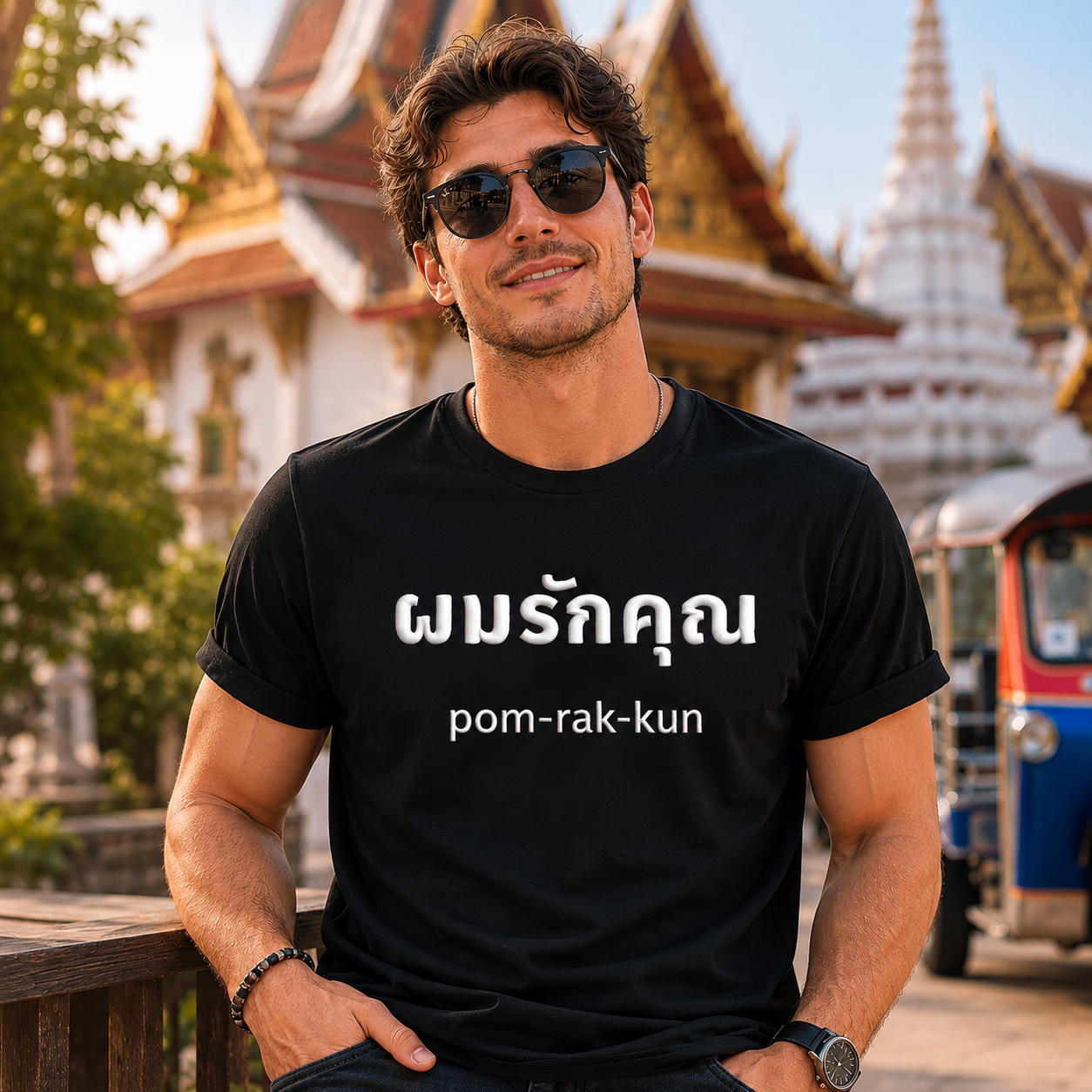 ผมรักคุณ pom-rak-kun (guy say I Love You) Fake Thread Printed Softstyle Tee