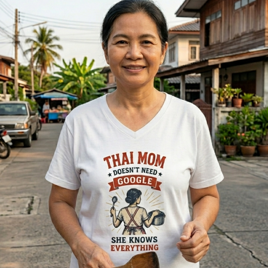 Thai Mom Doesn’t Need Google, She Knows Everything V-Neck Tee