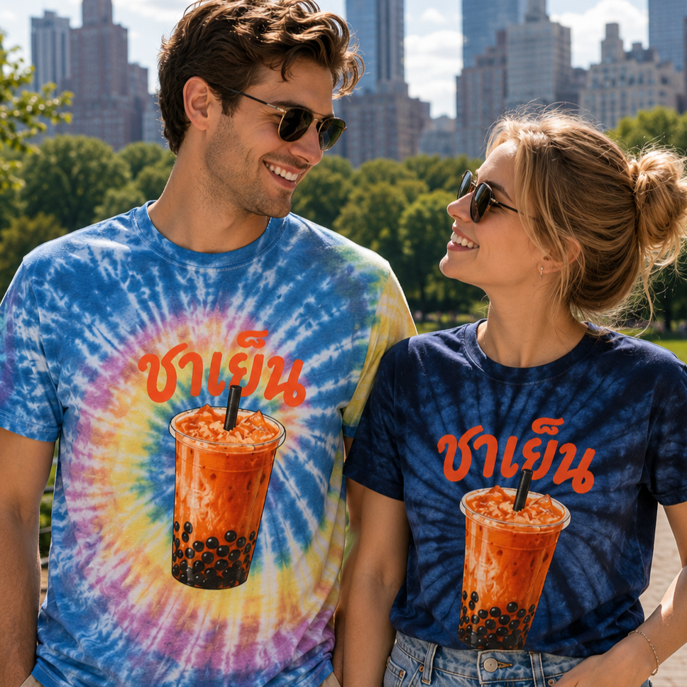 ชาเย็น Thai Iced Boba Milk Tea Unisex tie-dye Tee