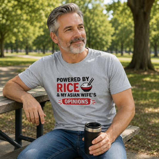 Powered By Rice & My Asian Wife's Opinions Softstyle Tee