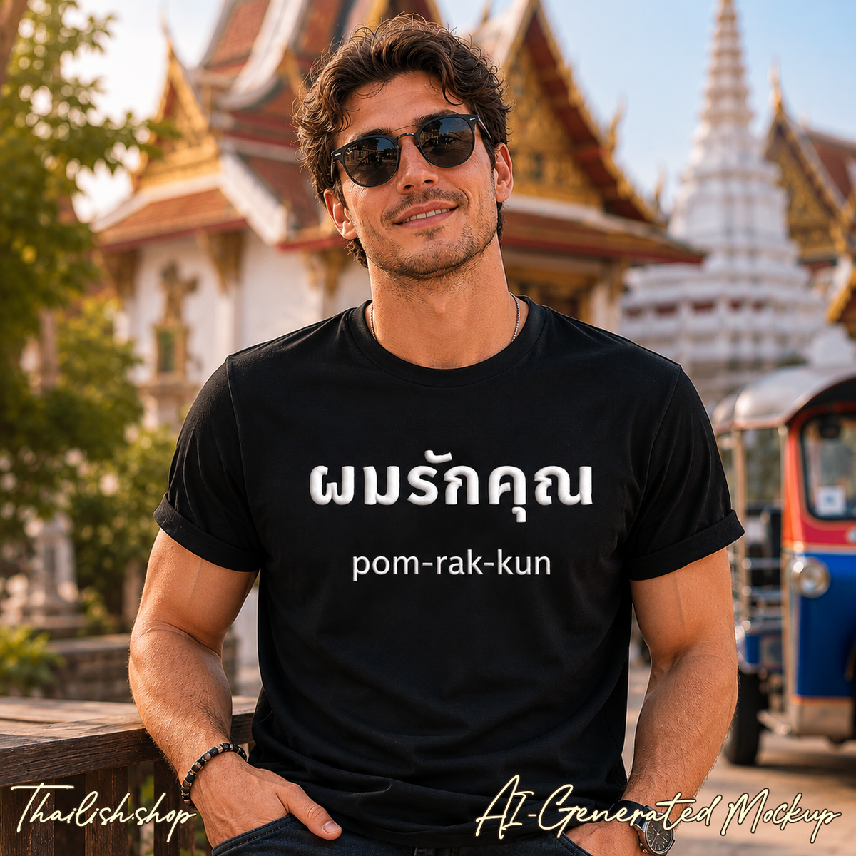 ผมรักคุณ pom-rak-kun (man say I Love You) Fake Thread Printed Softstyle Tee