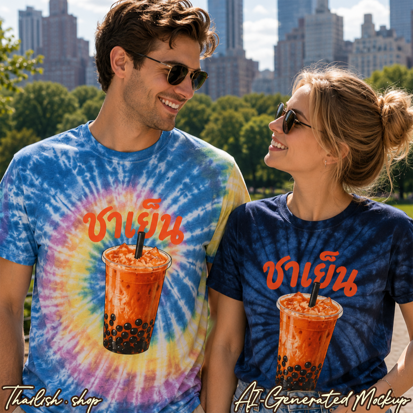 ชาเย็น Thai Iced Boba Milk Tea Unisex tie-dye Tee