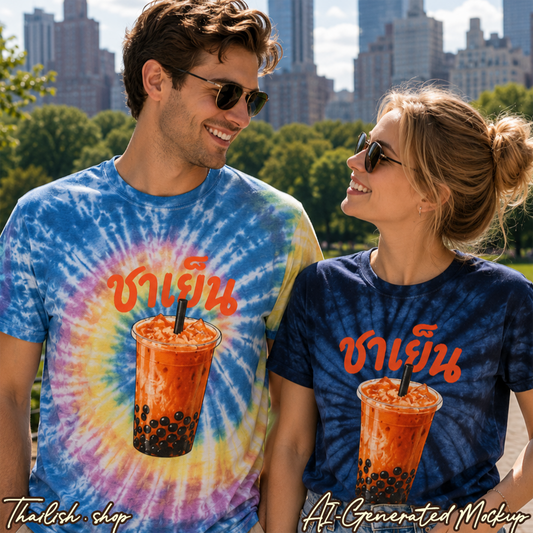 ชาเย็น Thai Iced Boba Milk Tea Unisex tie-dye Tee