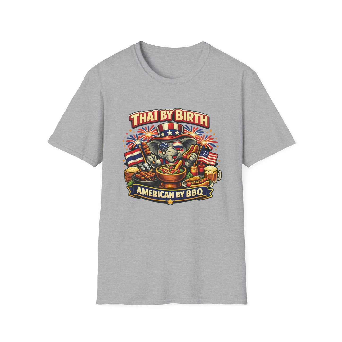 Thai by birth, American by BBQ Unisex Softstyle Tee