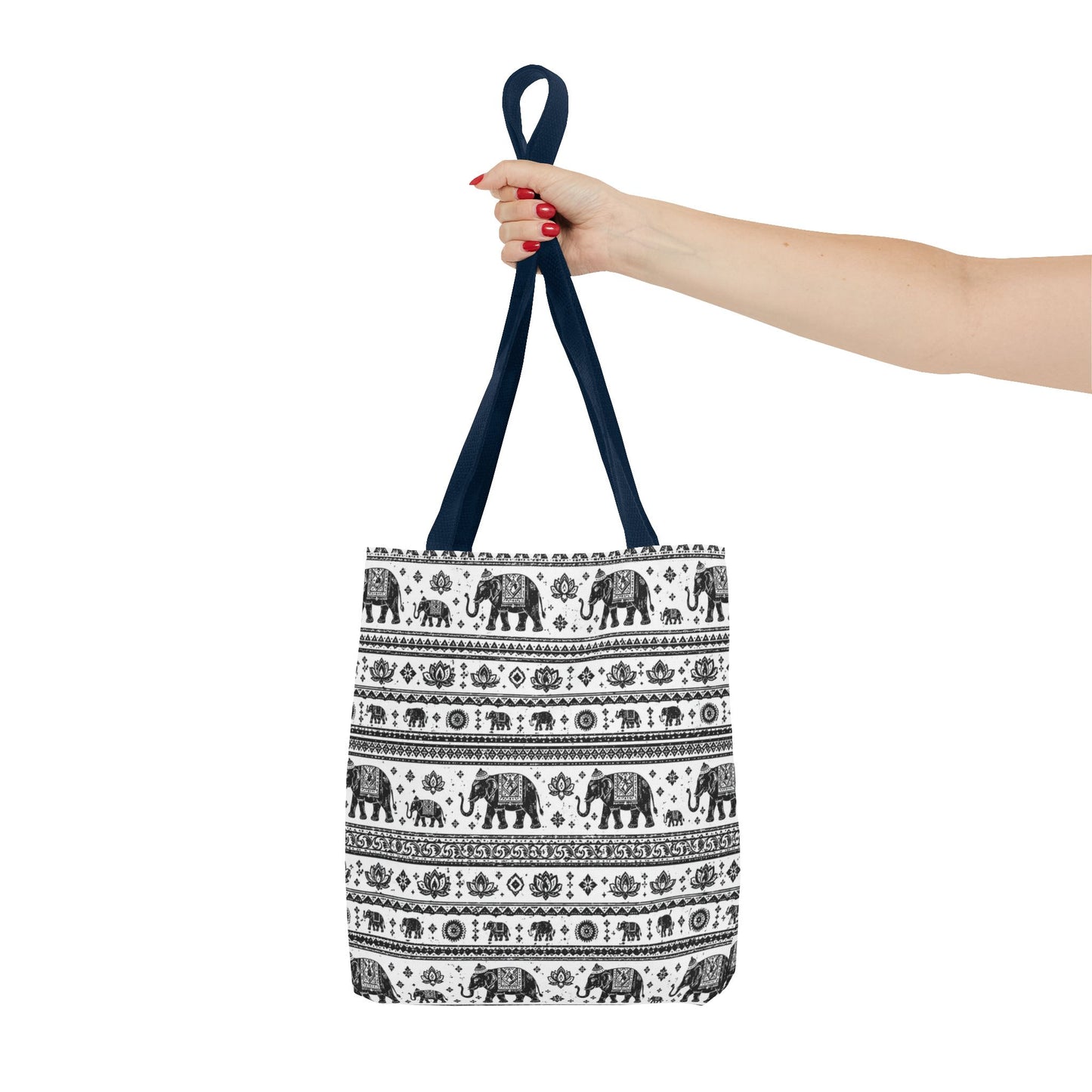 Thai Elephant Pattern Tote Bag - Boho Black & White All-Over Print