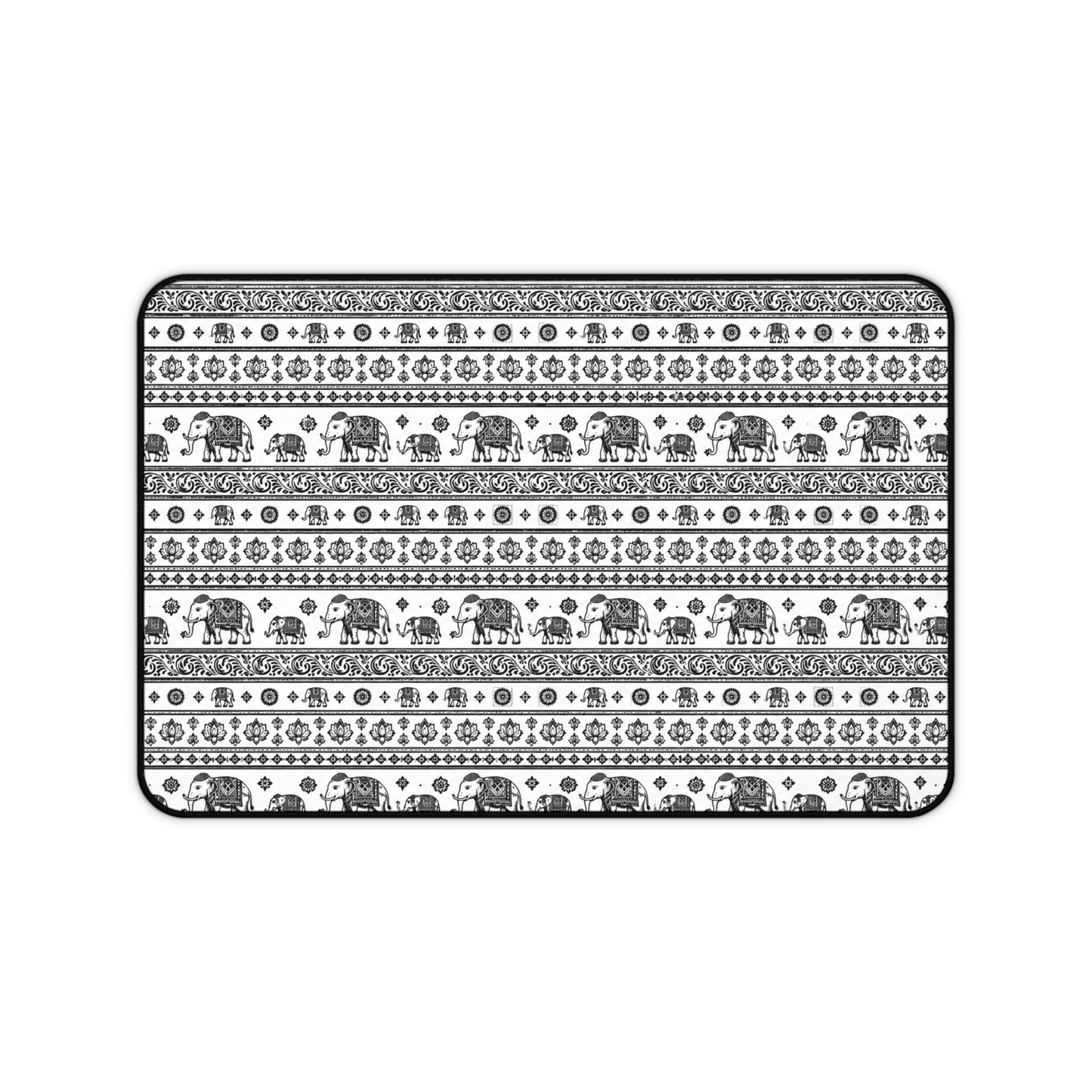 Thai Elephant Pattern Desk Mat - Black & White Boho Pattern