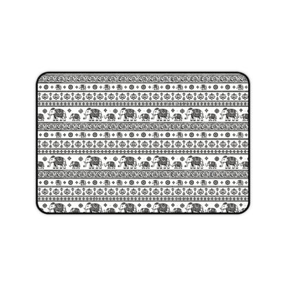 Thai Elephant Pattern Desk Mat - Black & White Boho Pattern
