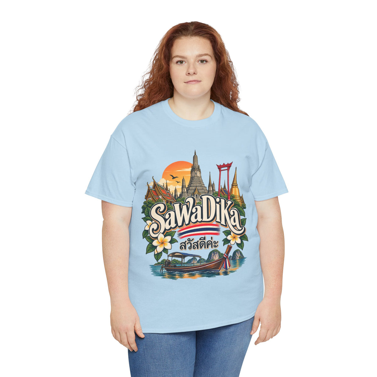 SaWaDiKa Thailand Souvenir Thai Landmark Travel Heavy Cotton T‑Shirt