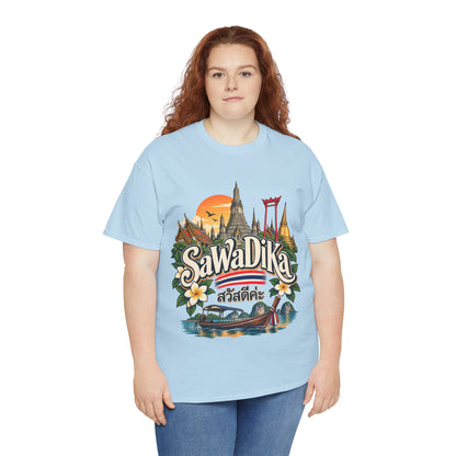 SaWaDiKa Thailand Souvenir Thai Landmark Travel Heavy Cotton T‑Shirt