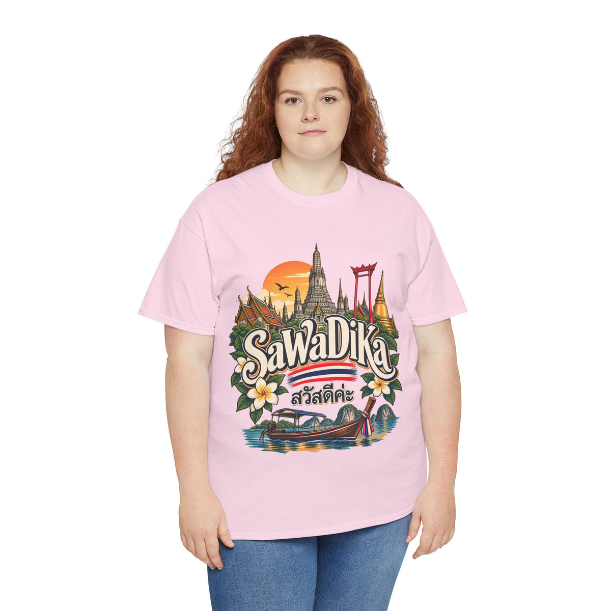 SaWaDiKa Thailand Souvenir Thai Landmark Travel Heavy Cotton T‑Shirt