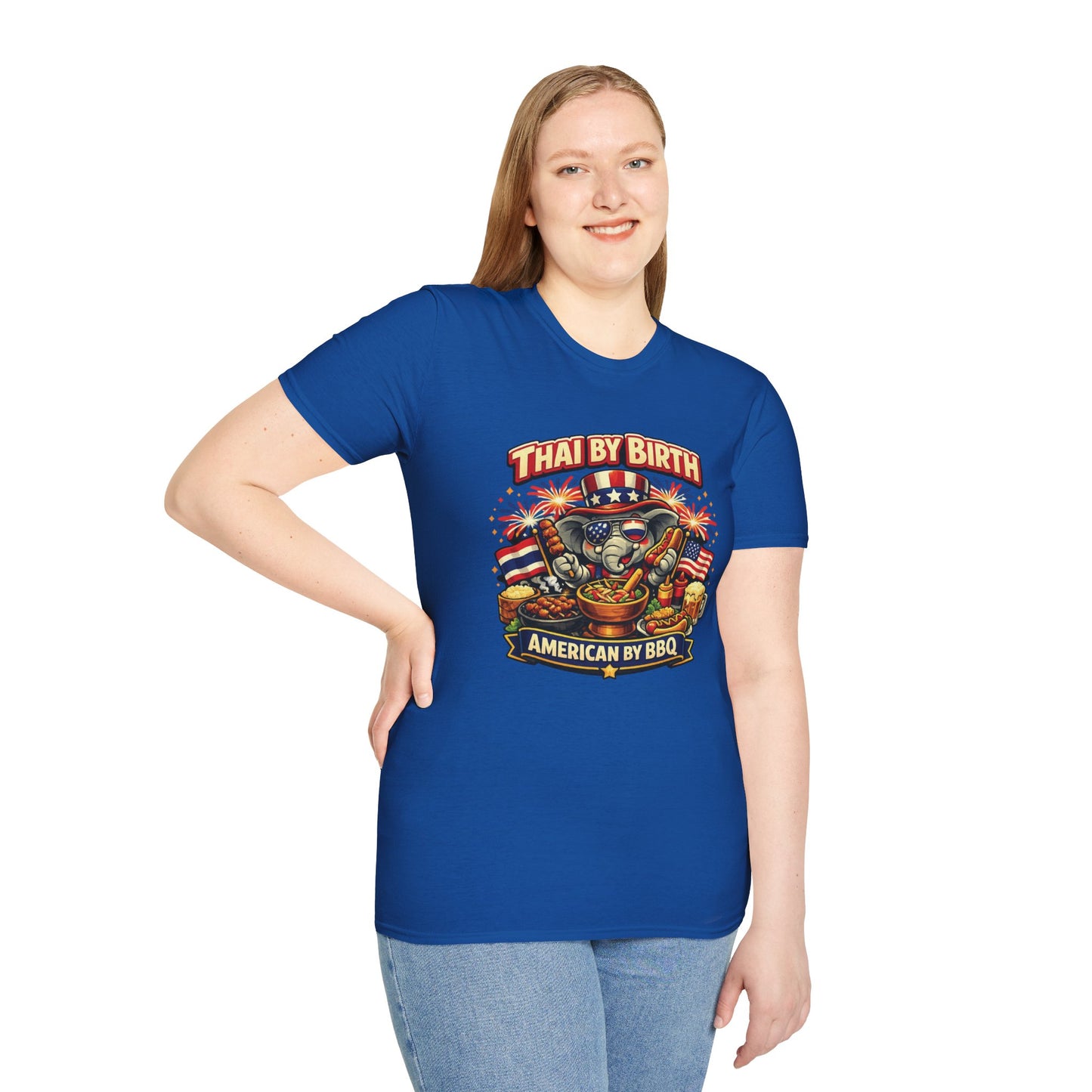 Thai by birth, American by BBQ Unisex Softstyle Tee
