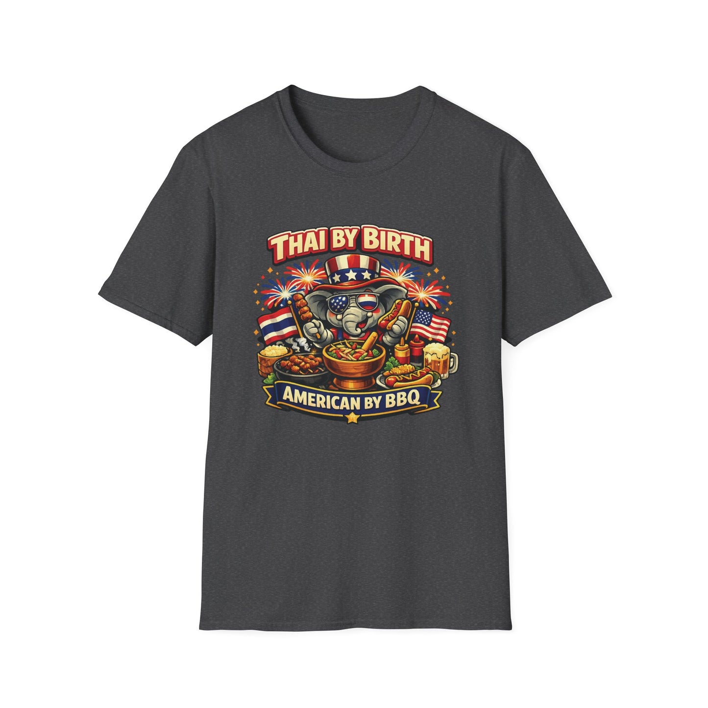Thai by birth, American by BBQ Unisex Softstyle Tee