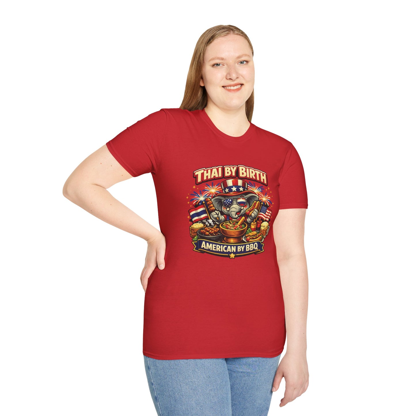 Thai by birth, American by BBQ Unisex Softstyle Tee