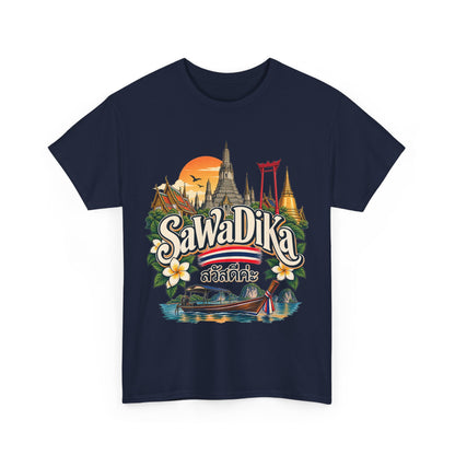 SaWaDiKa Thailand Souvenir Thai Landmark Travel Heavy Cotton T‑Shirt