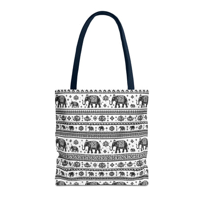 Thai Elephant Pattern Tote Bag - Boho Black & White All-Over Print
