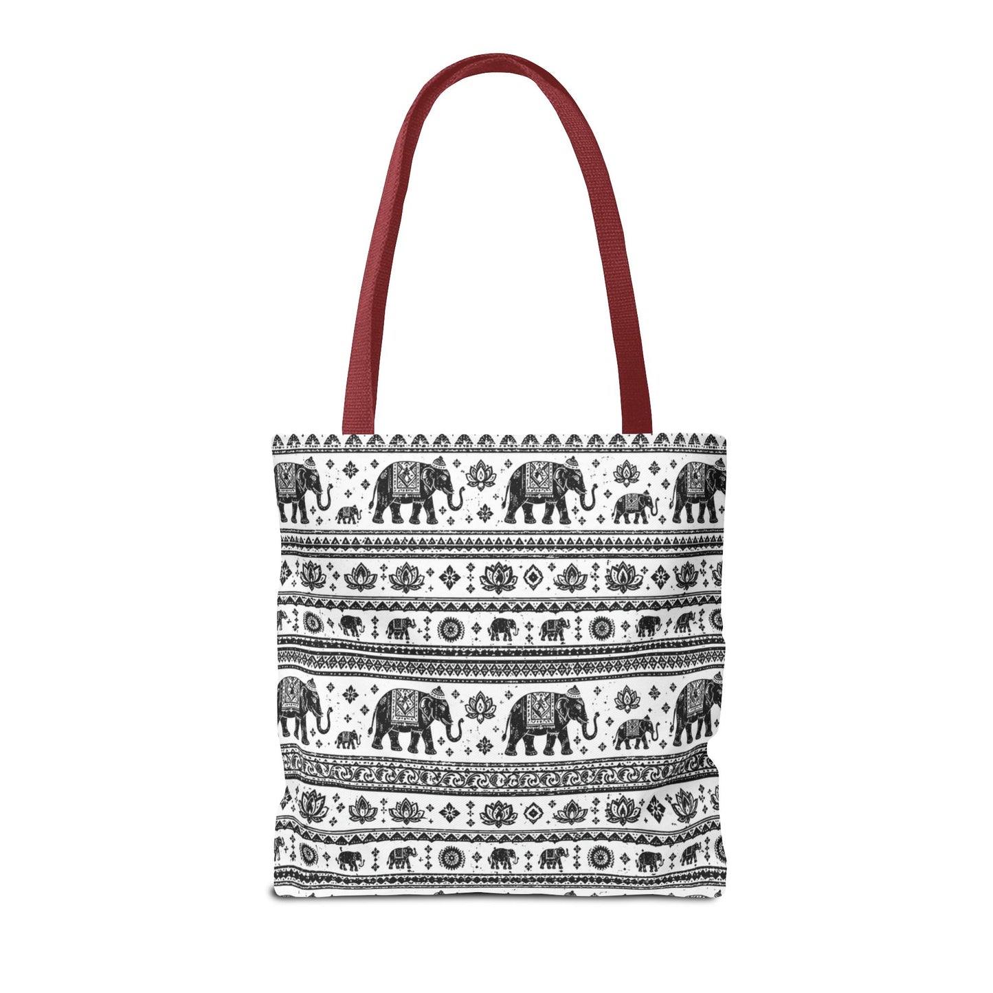 Thai Elephant Pattern Tote Bag - Boho Black & White All-Over Print