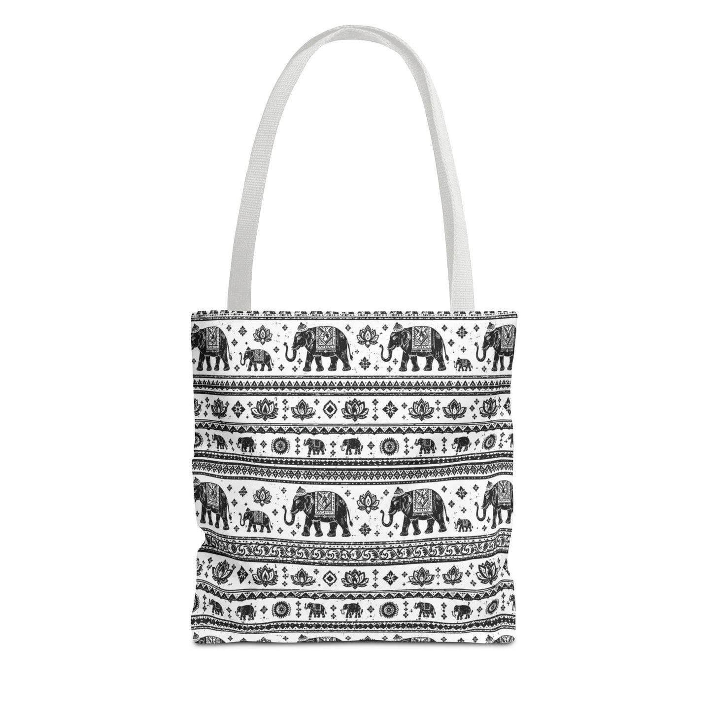 Thai Elephant Pattern Tote Bag - Boho Black & White All-Over Print
