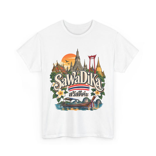 SaWaDiKa Thailand Souvenir Thai Landmark Travel Heavy Cotton T‑Shirt