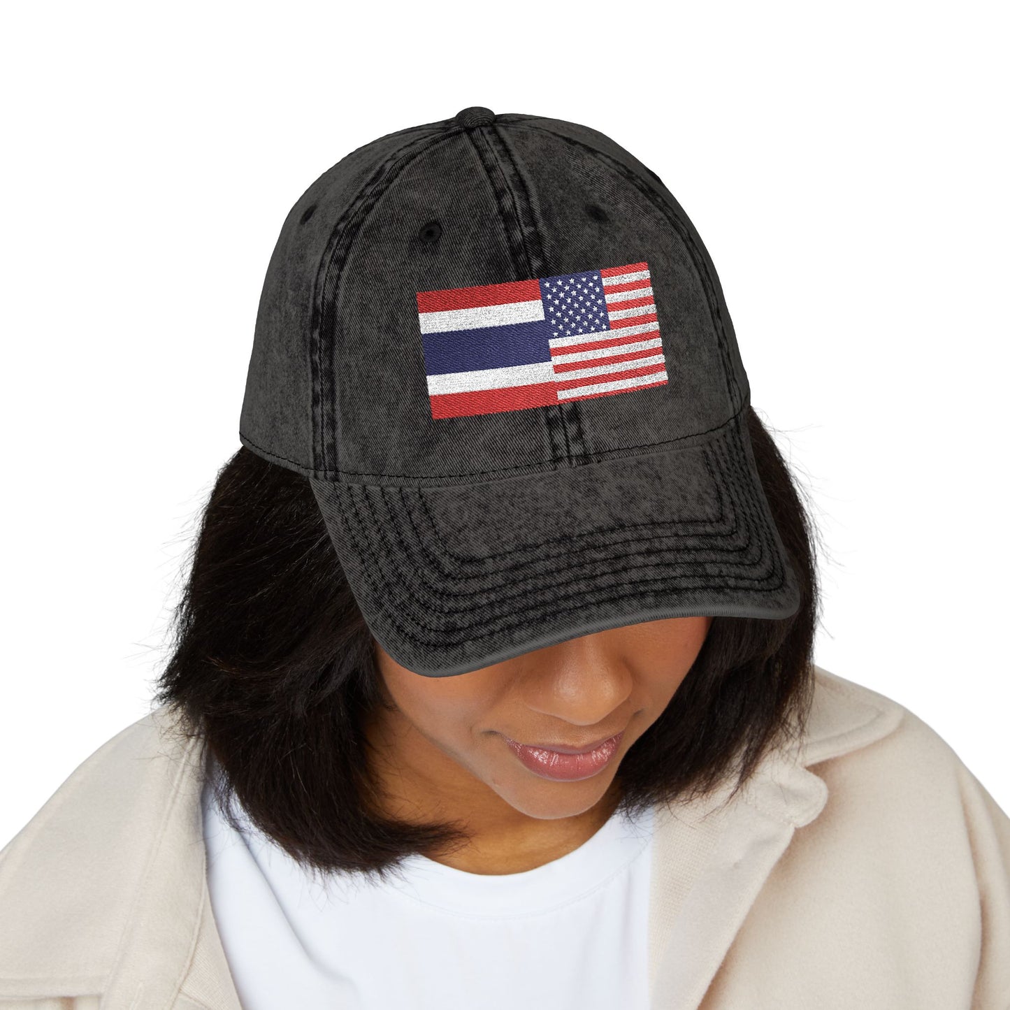 TH+US Flags Vintage Embroidered Baseball Cap