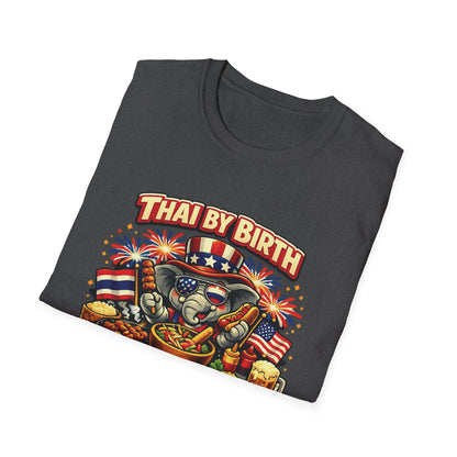Thai by birth, American by BBQ Unisex Softstyle Tee