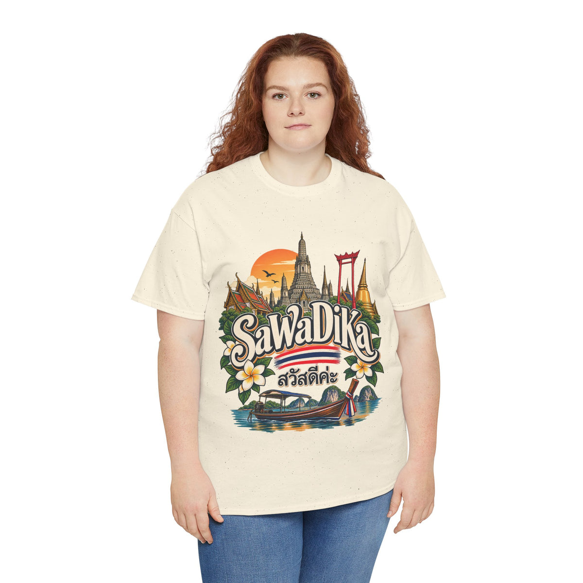SaWaDiKa Thailand Souvenir Thai Landmark Travel Heavy Cotton T‑Shirt