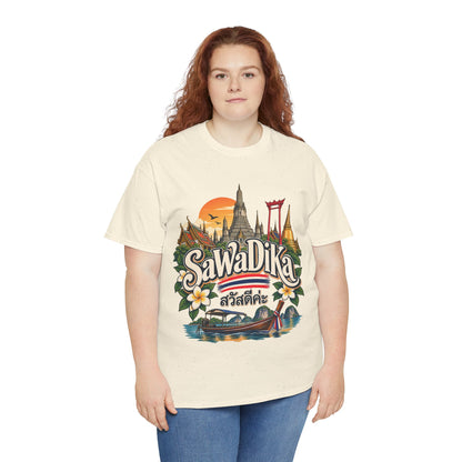 SaWaDiKa Thailand Souvenir Thai Landmark Travel Heavy Cotton T‑Shirt