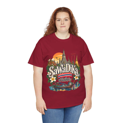 SaWaDiKa Thailand Souvenir Thai Landmark Travel Heavy Cotton T‑Shirt