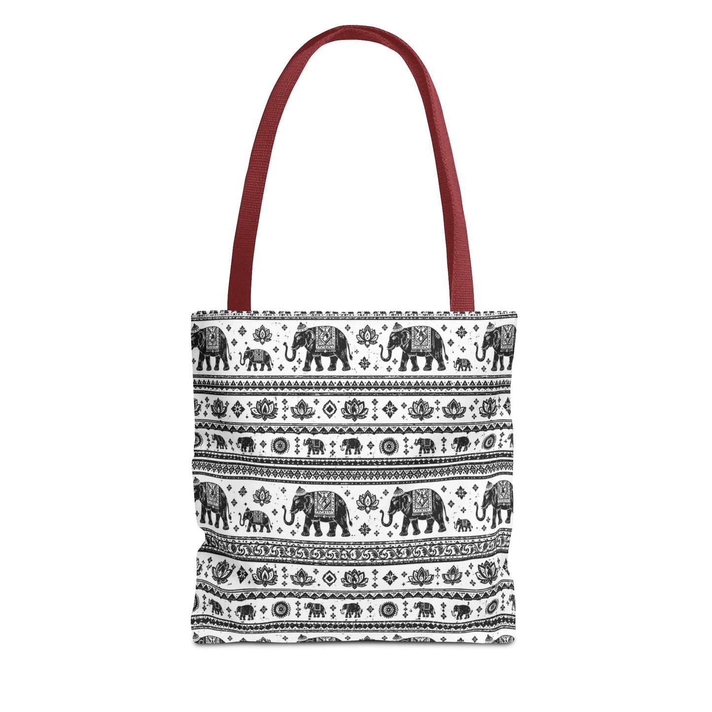Thai Elephant Pattern Tote Bag - Boho Black & White All-Over Print
