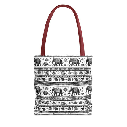Thai Elephant Pattern Tote Bag - Boho Black & White All-Over Print