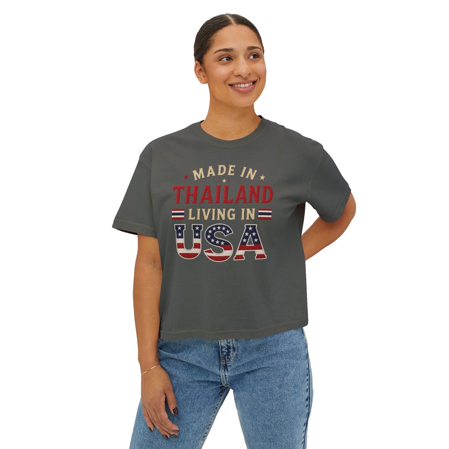 Made in Thailand Living in USA Women's Boxy Tee