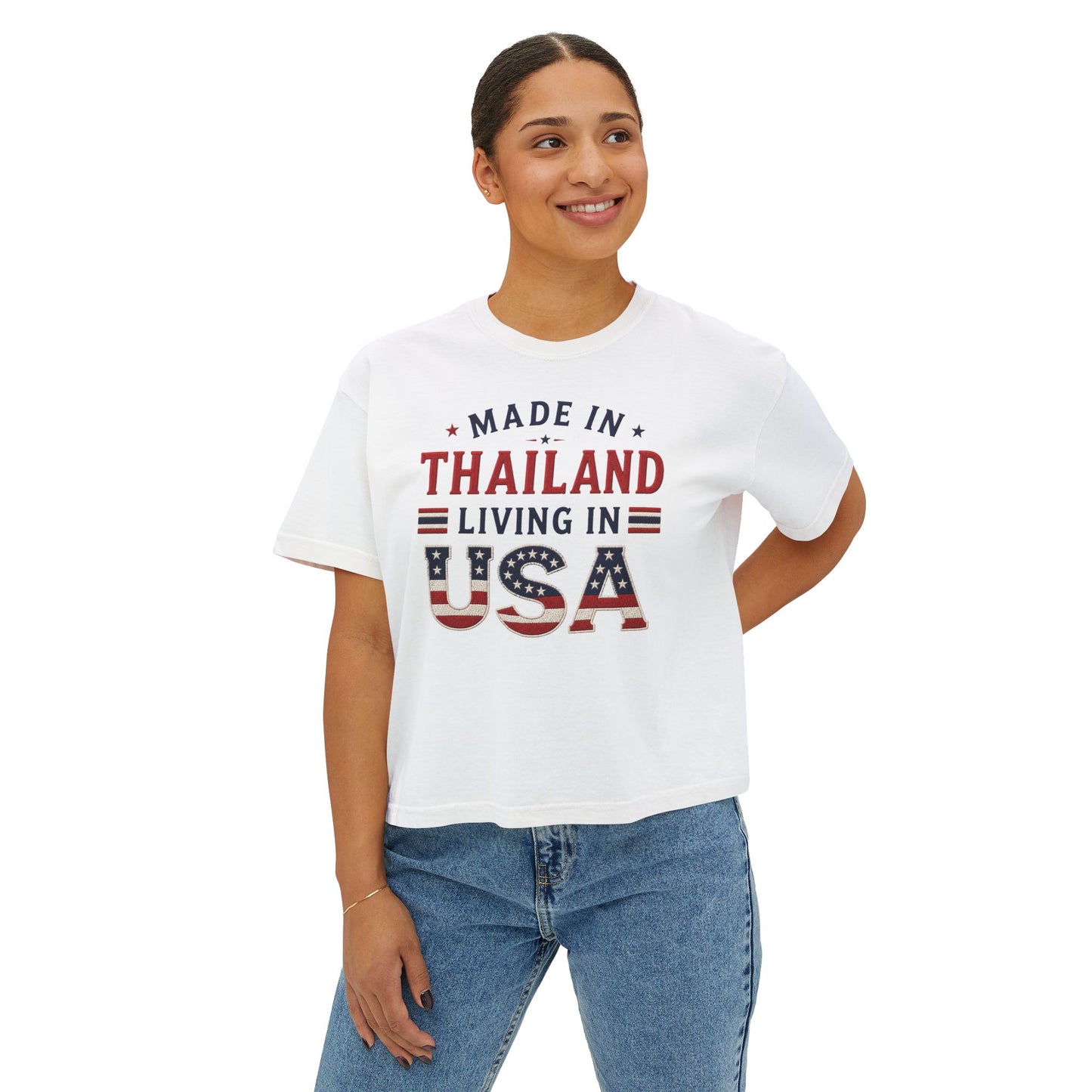 Made in Thailand Living in USA Women's Boxy Tee