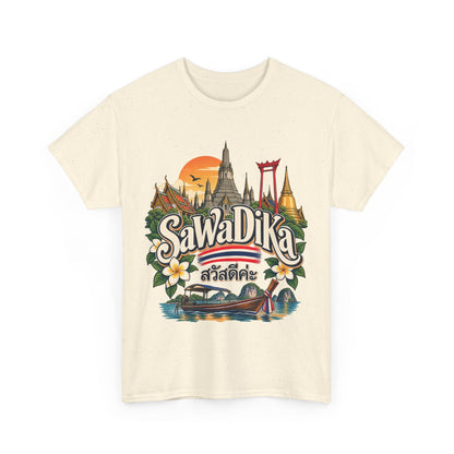 SaWaDiKa Thailand Souvenir Thai Landmark Travel Heavy Cotton T‑Shirt