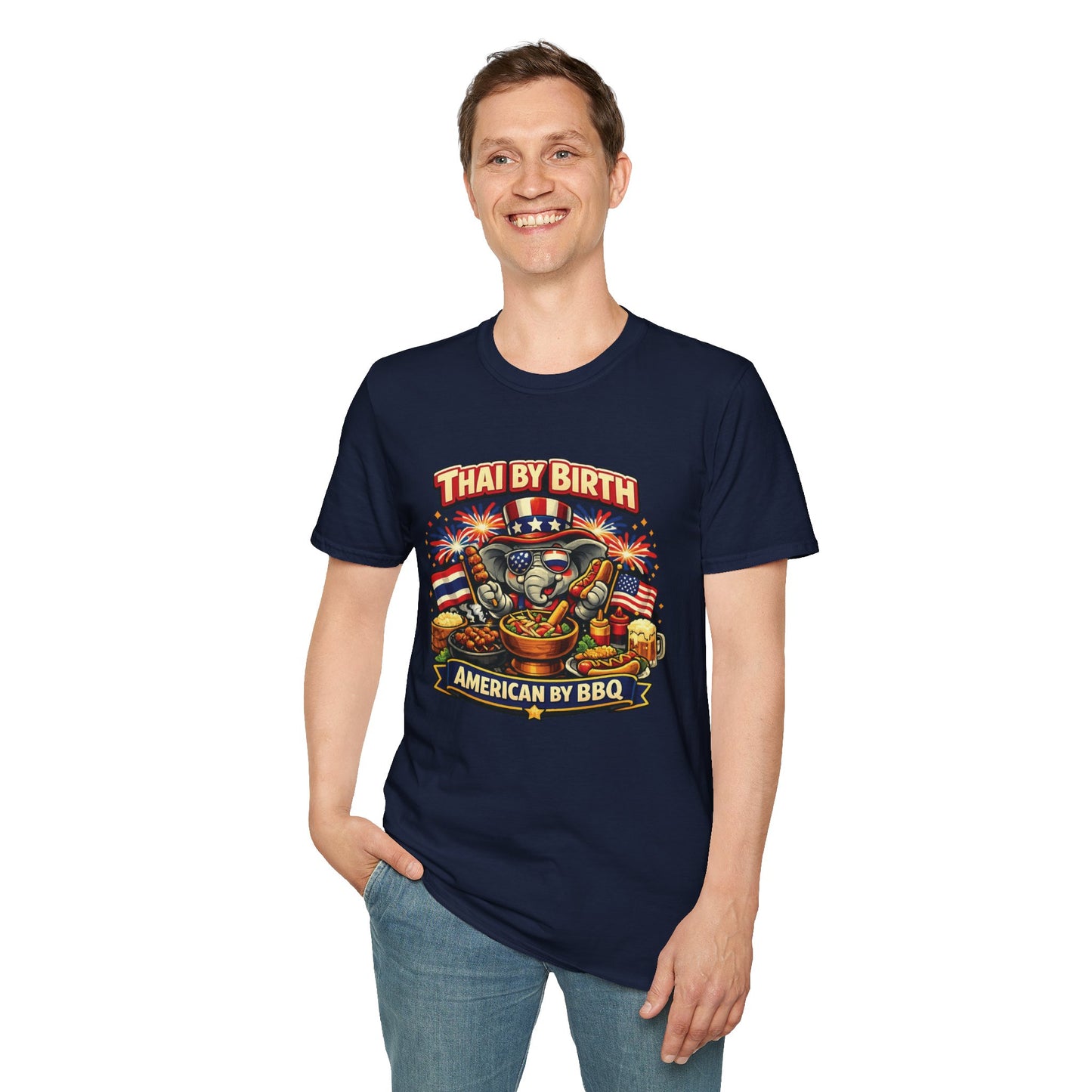 Thai by birth, American by BBQ Unisex Softstyle Tee
