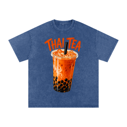 Thai Tea Snow Washed Oversized Unisex Cotton T-Shirt