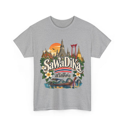 SaWaDiKa Thailand Souvenir Thai Landmark Travel Heavy Cotton T‑Shirt