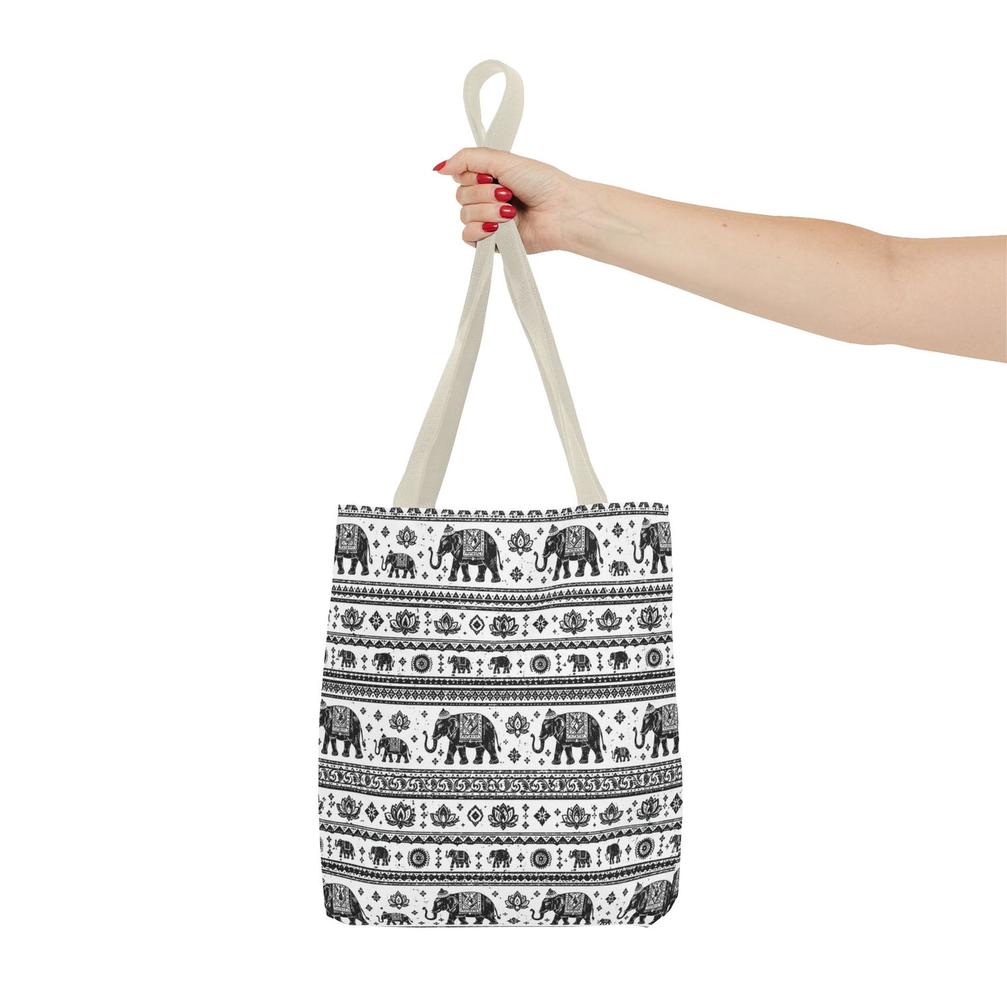Thai Elephant Pattern Tote Bag - Boho Black & White All-Over Print