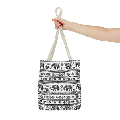 Thai Elephant Pattern Tote Bag - Boho Black & White All-Over Print