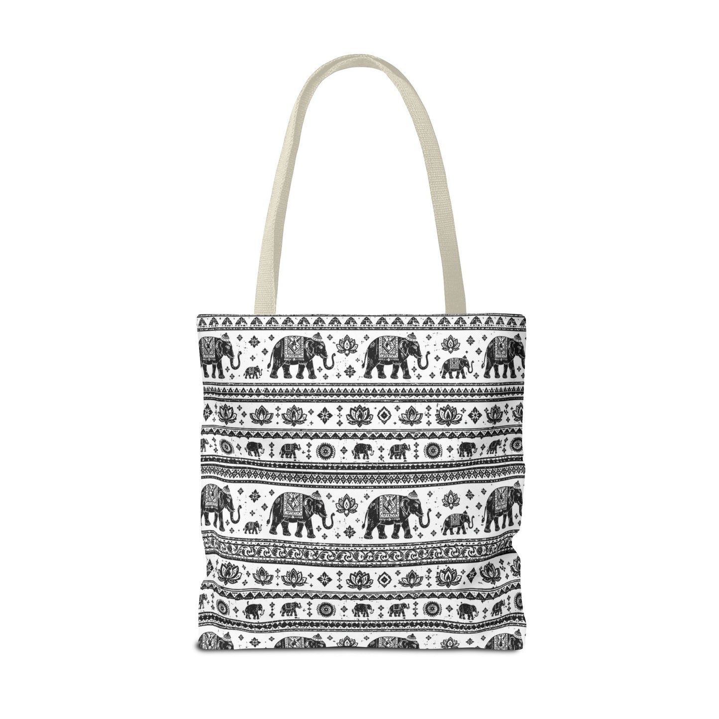Thai Elephant Pattern Tote Bag - Boho Black & White All-Over Print