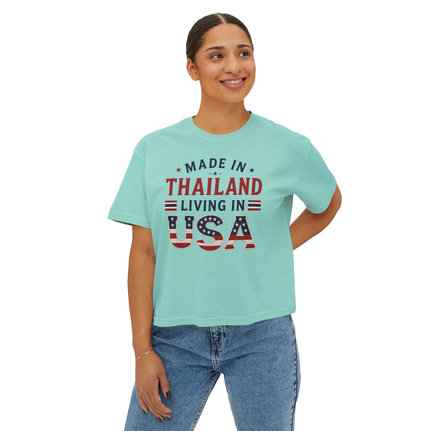 Made in Thailand Living in USA Women's Boxy Tee