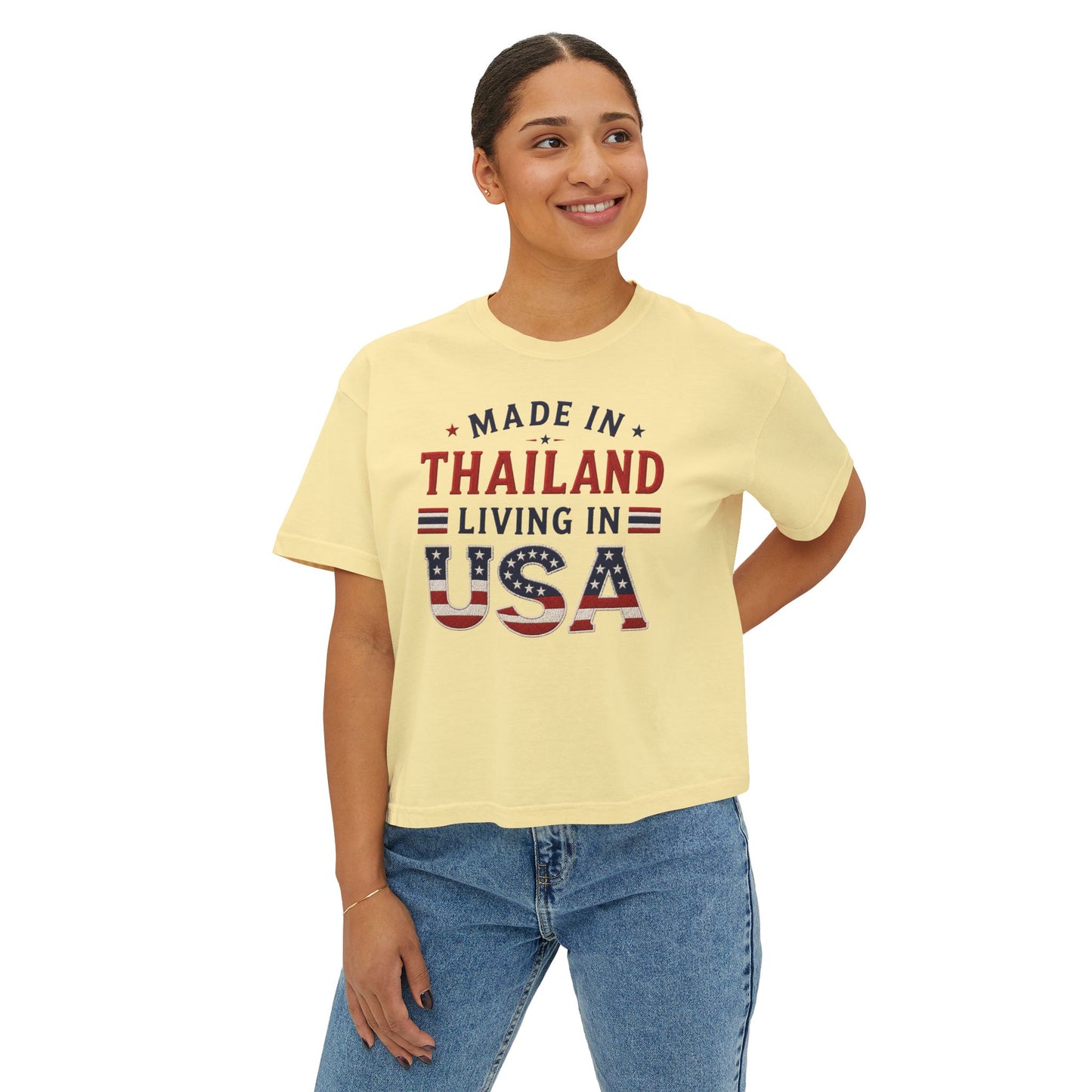 Made in Thailand Living in USA Women's Boxy Tee