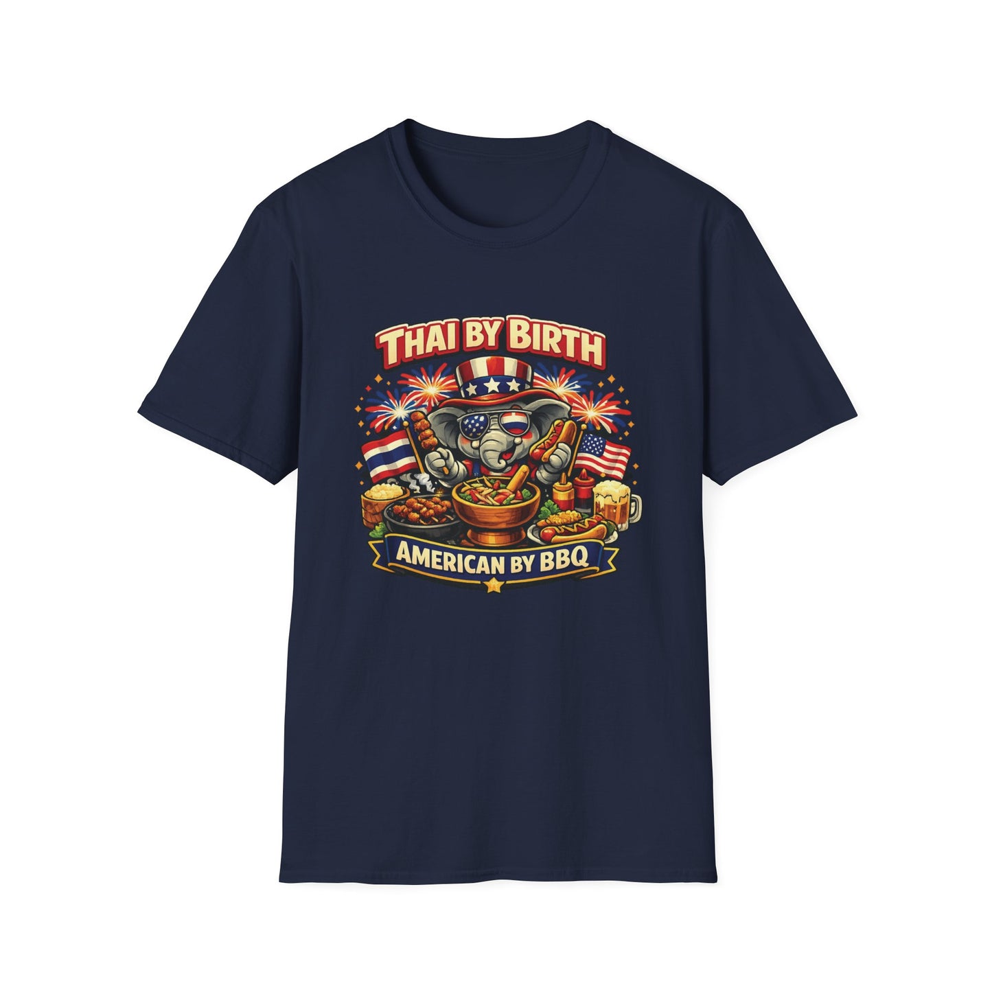 Thai by birth, American by BBQ Unisex Softstyle Tee
