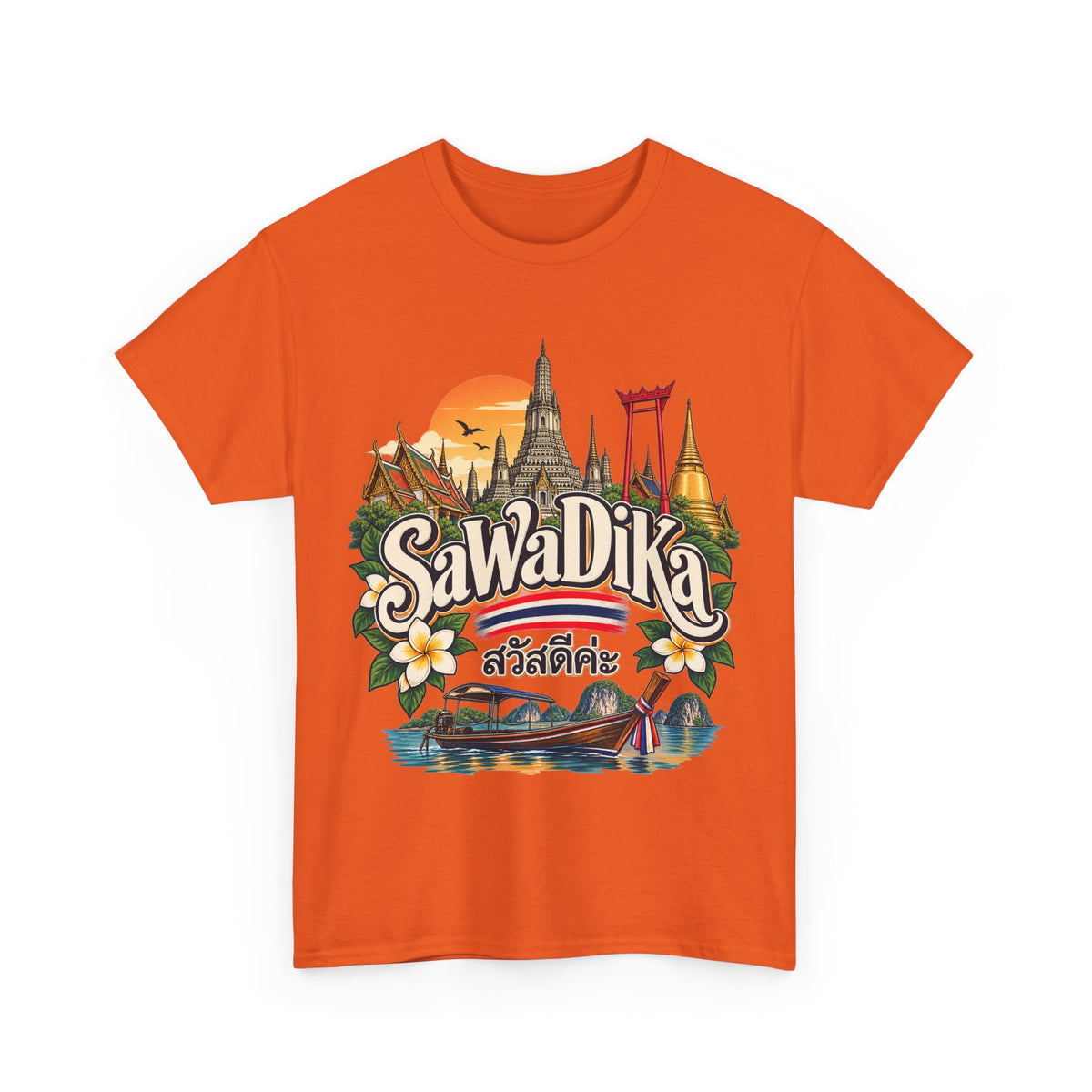 SaWaDiKa Thailand Souvenir Thai Landmark Travel Heavy Cotton T‑Shirt