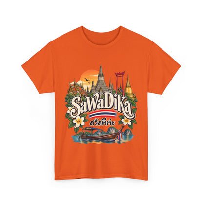 SaWaDiKa Thailand Souvenir Thai Landmark Travel Heavy Cotton T‑Shirt