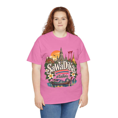 SaWaDiKa Thailand Souvenir Thai Landmark Travel Heavy Cotton T‑Shirt