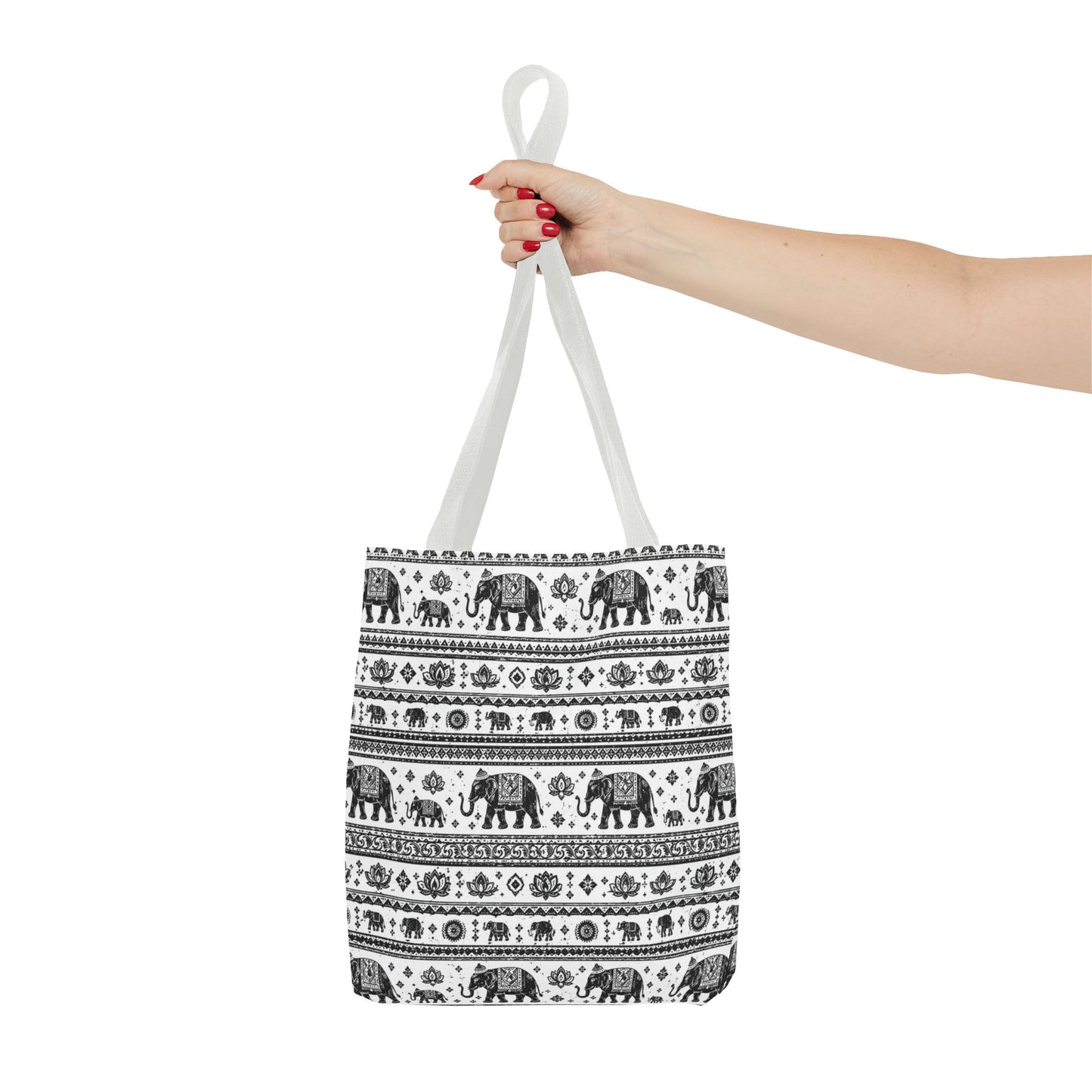 Thai Elephant Pattern Tote Bag - Boho Black & White All-Over Print