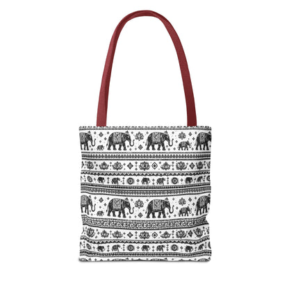 Thai Elephant Pattern Tote Bag - Boho Black & White All-Over Print
