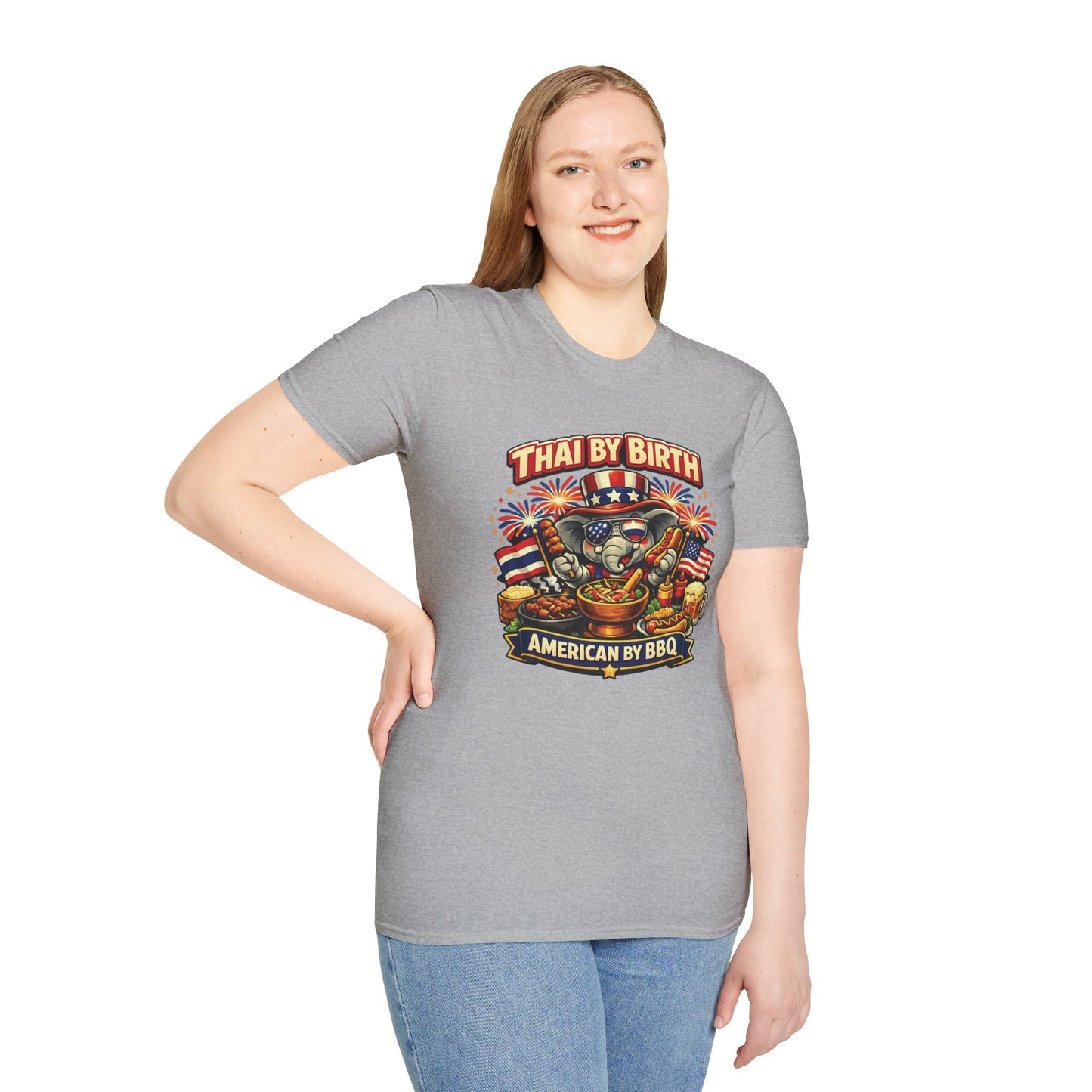 Thai by birth, American by BBQ Unisex Softstyle Tee