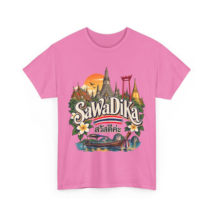 SaWaDiKa Thailand Souvenir Thai Landmark Travel Heavy Cotton T‑Shirt