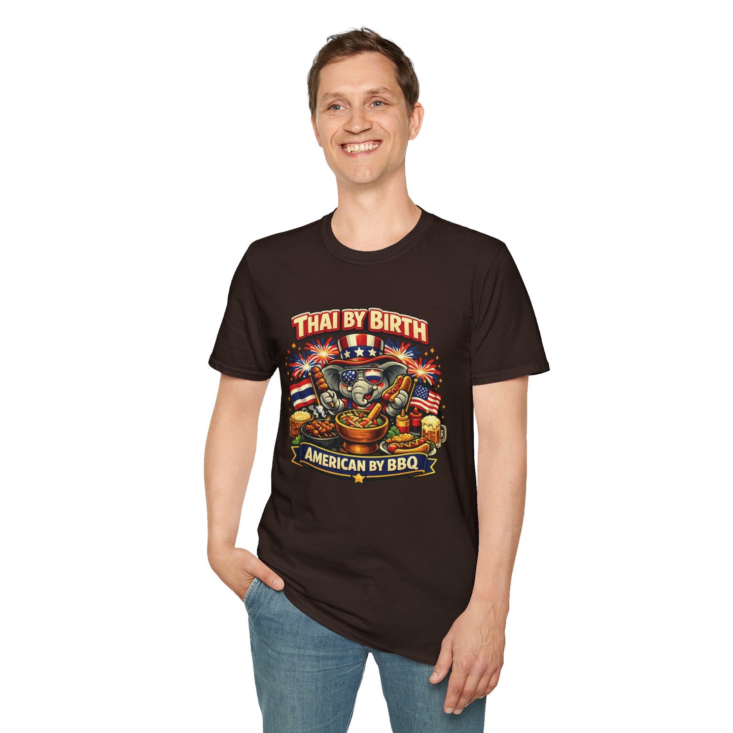 Thai by birth, American by BBQ Unisex Softstyle Tee