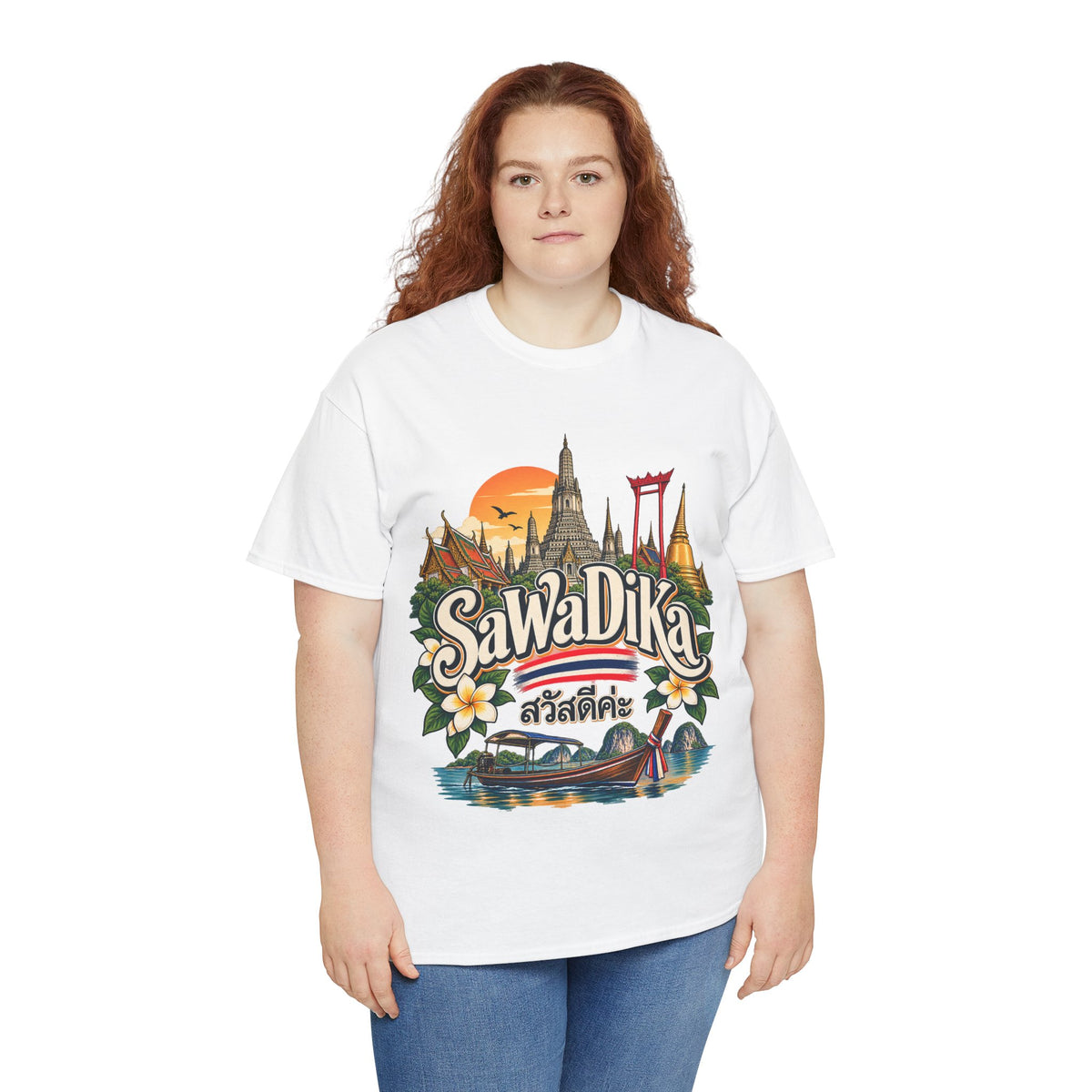 SaWaDiKa Thailand Souvenir Thai Landmark Travel Heavy Cotton T‑Shirt